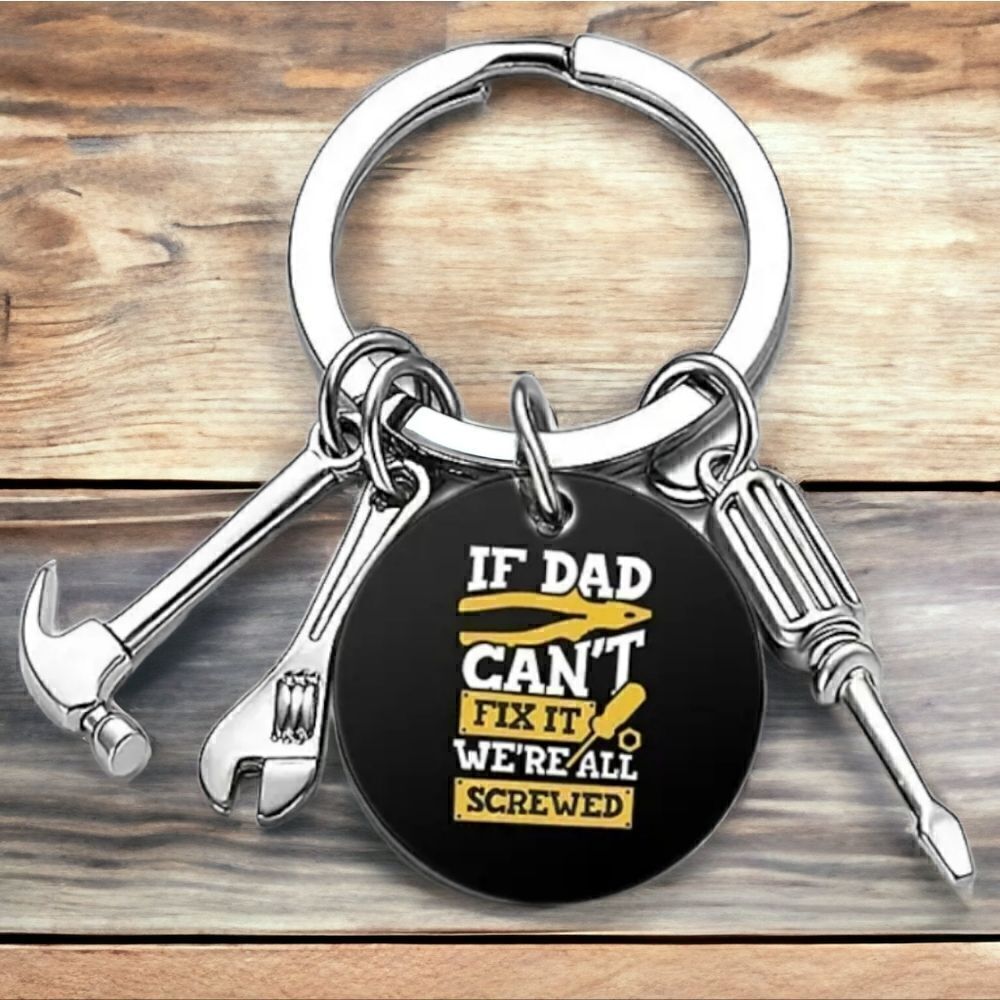 Dad Keychain Stainless Steel Hammer Screwdriver Wrench Pendant Key